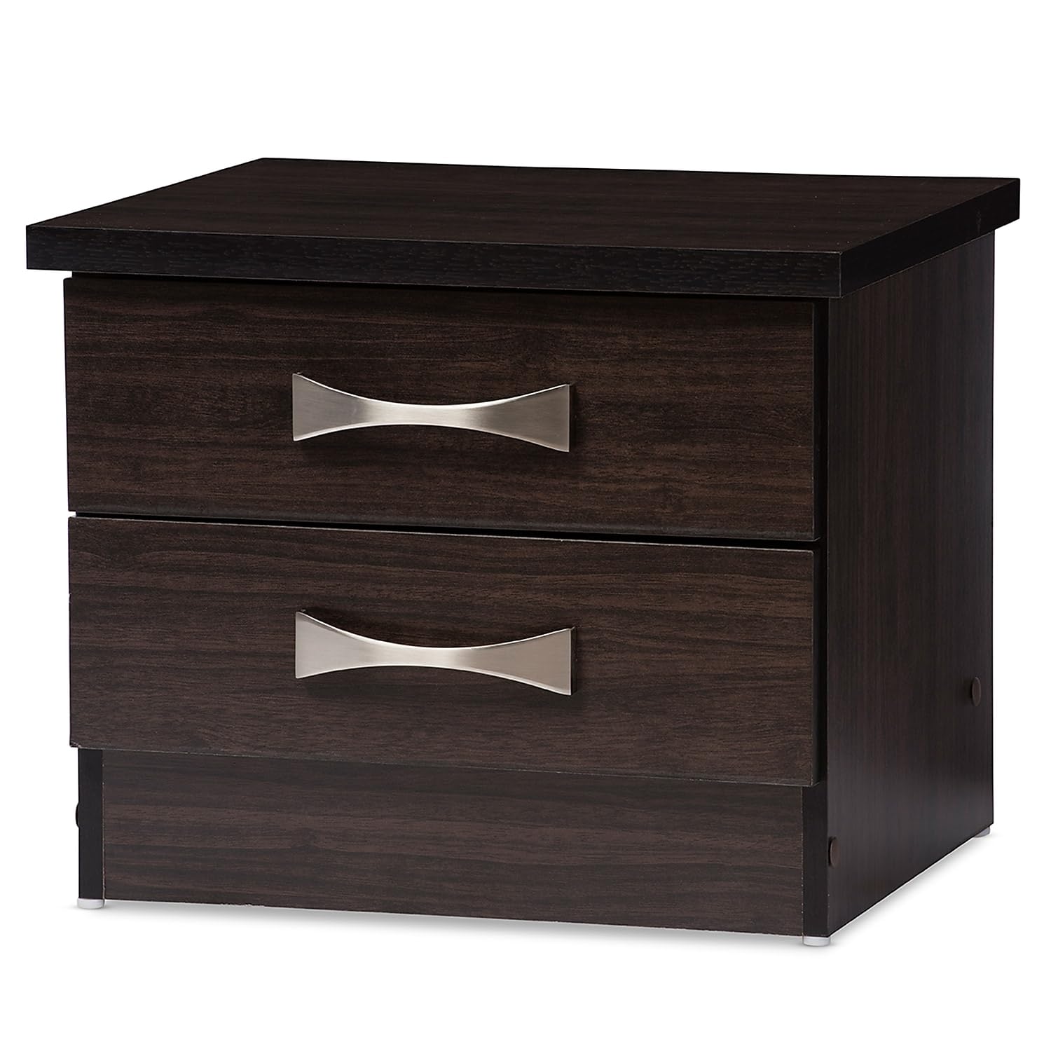 Baxton Studio Wholesale Interiors Colburn 2 Drawer Finish Wood Storage Nightstand Bedside Table, Medium, Dark Brown